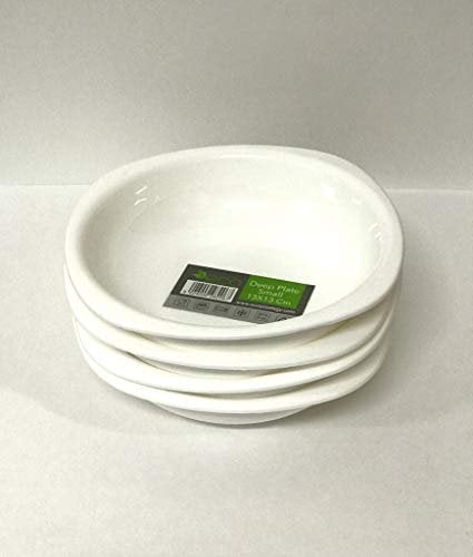 ECO 4 Pc Unbreakable Deep 16 x 16 cm White Round Plastic Plates | Medium High Edge Kids Plates | Stackable Plastic Plate Reusable for Birthdays, Picnic, BBQ & Parties (White, Medium)