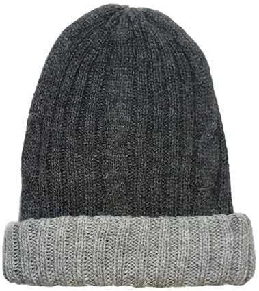 TINKUY Peru Alpaka Wolle Herren & Damen Reversible - Cuffed Slouchy - Beanie Mütze - Grau - Medium