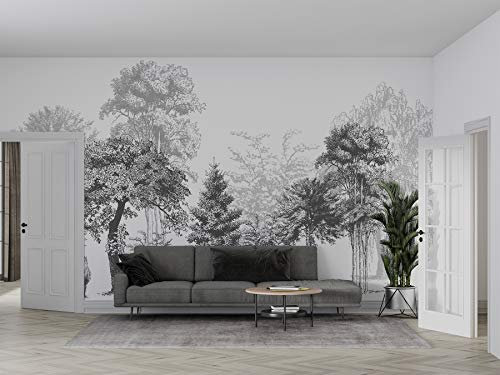 SILK ROAD EU™ Papier Peint Panoramique jungle noir et blanc Soie, 410 × 280cm, Poster geant Mural, pour Salon Chambre restaurant Décoration Murale