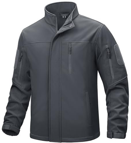 TACVASEN Veste Polaire Imperméable pour Homme Veste de Pluie Softshell Veste Tactique Gris, XL