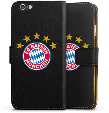 DeinDesign Klapphülle kompatibel mit Apple iPhone 6 Handyhülle aus Kunst Leder schwarz Flip Case FC Bayern München FCB Sterne
