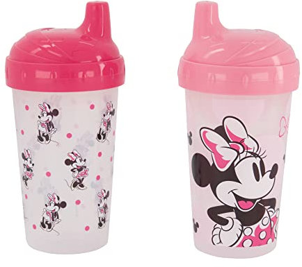 Disney Toddler Sippy Cups for Girls| 10 Ounce Minnie Mouse Sippy Cup Pack of Two with Straw and Lid | Durable Blue Leak Proof Travel Water Bottle for Toddlers
