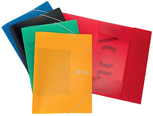 VON Leitz 5er Pack Eckspannermappe A4 mit Gummibandverschluss, PP-Mappe, Für 150 Blatt, Silberdruck, Leichter Ordner für Schule & Haushalt, Mehrfarbig, 5 Stück, 30071099