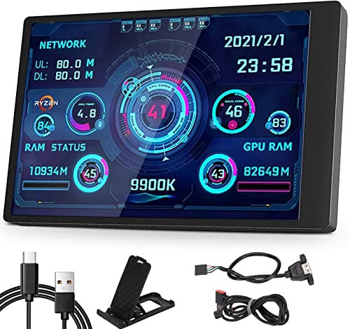 Goshyda Computer Temp Monitor, 3.5in IPS USB Mini Schermo PC Sensore Pannello Display Temperatura per PC AIDA64 CPU Data, Supporto per