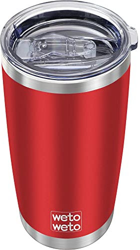 WETOWETO Vaso de acero inoxidable aislado al vacío de 20 onzas, taza de café y agua, doble pared con recubrimiento en polvo, taza de viaje a prueba de fugas (rojo, 1 unidad)