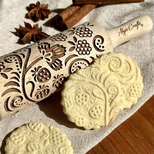 ERDBEERE Geprägte Nudelholz. Teigroller für Teig & Plätzchen, Kuchen & Gebäck. Gravierte Nudelholz mit Muster von Algis Crafts
