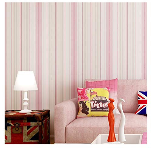 Modern Fashion Rosa Blau Weiß Vertikale gestreifte Tapete for Kinderzimmer Schlafzimmer Wohnzimmer Wanddekoration nichtgewebte Tapete Tapete (Color : Pink, Size : 0.53m(W)*10m(L))