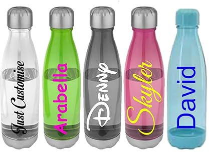 Personalised Custom Water Drink Bottle - Plastic - Screw Lid - Translucent Colour - Any Name, Word, Business, Sports, School, Promotional Merchandise