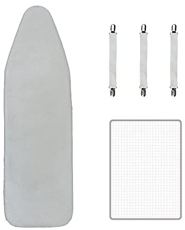 Maishijie Metallisierter Bügelbrettbezug, 125 x 40 cm, Kordelzug mit 3 mm dickem Schaumstoff, passend für 117 x 32 cm Bügelbrett, max. 3 Verschlüsse und Netzstofftuch