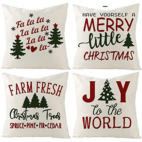 Kissenhülle Herbst, Kissenbezug Leinen 45x45 4er Set Beige Rot Vogel Christbaumkugel Home Dekorationen für Stuhl Auto Sofa