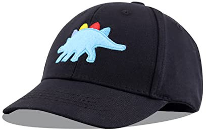 LANGZHEN Baumwolle Baseball Cap für Säugling Baby Jungen Mädchen Kleinkind Kinder Outdoor Adjutable Nette Design Hut (M-bestickte-Dinosaurier-schwarz)