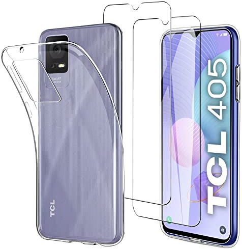 JDXHFF Cover Compatibile con TCL 405 / TCL 406 / TCL 408 / TCL 406S (6.6) e 2 Pezzi Pellicola Protettiva in Vetro Temperato - Trasparente Morbido Silicone Custodia Protettivo TPU Protezione Case