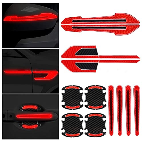 QKEPCY 12 Pezzi Adesivi Riflettenti Auto di Sicurezza Adesivi Catarifrangenti per Maniglia Specchietto Porta Auto Pellicola Protettiva Notturno Visibilità Adesivo Riflettente per Auto Universale
