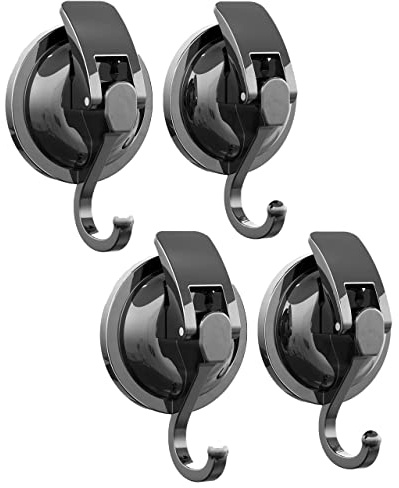 SOCONT Suction Cup Hooks for Shower, Heavy Duty Vacuum Hooks for Inside, Gun Silver-Plated Plished Super Suction for Kitchen Bathroom Restroom, 4 Pack