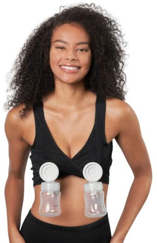 Larken Hands Free Pumping Bra for Breastfeeding | Breast Pump - Maternity Bras for Pregnancy, Pumping & Nursing Bra in One, Black, XXL
