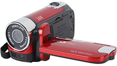 Video Camera Camcorder, 1080P 16MP DV Handheld Camera, 2.7in TFT Rotatable Screen 16x Digital Zoom Video Camera with USB Cable for Family, Travel (Red)