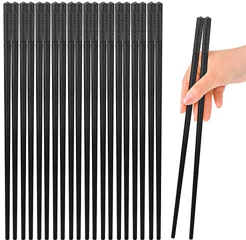 10 Pairs Non-Slip Fiberglass Chopsticks Gift Set for Asian Dishes Sushi Rice Noodles Ramen Dumplings, Premium Reusable Lightweight Chop Sticks Dishwasher Safe Easy to Use, Black Sakura Patterns