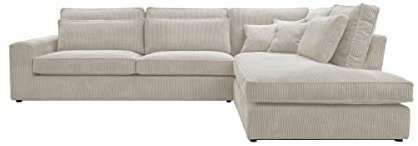 BETTSO -Ecksofa Großes L-Form Couch, Couchgarnitur, Eckcouch, Sofa,Ecksofa mit Kissen und Armlehnen aus Cordstoff-Magic (Sand, Rechts)