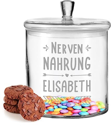 polar-effekt Leonardo Vorratsdose aus Glas mit personalisierter Wunschgravur - Keksglas mit Namen - Keksdose für Frauen und Männer - Aufbewahrung für Kekse und Süßwaren - Geschenk zum Geburtstag