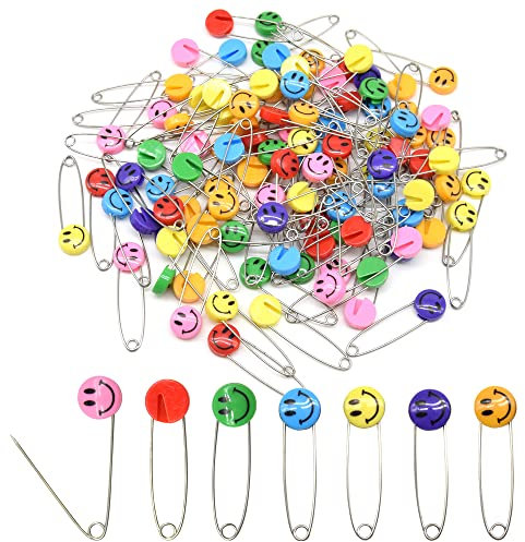 Hocansen 30 Stück Sicherheitsnadeln Edelstahl Baby Sicherheitsnadeln 5.3cm Windel Stifte mit Kunststoff Kopf Sicherheitsschloss für Verriegelung Windeln,Kleidung (Farbe/Smiley)