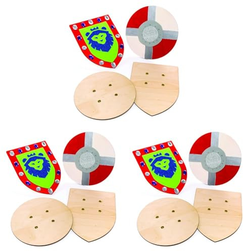 Baker Ross AW654 Holzschild, Schild mit elastischem Griff, perfektes Zubehör für Kinder zum Dekorieren und Tragen mit Ritterkostüm, 2 Stück, Holzfarben, Mittel (Packung mit 3)