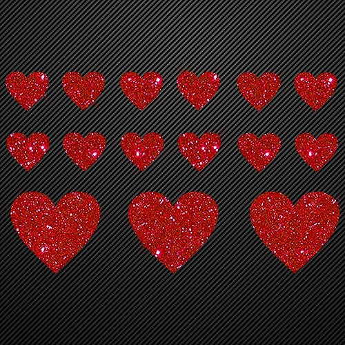 Glitzerdeals Bügelbilder Glitzer Set 15 Herzen in Glitzer rot Aufbügler für Textilien Karneval Kostüm Herzen Bügelflicken Herz Fasching Patch zum Aufbügeln Herzen