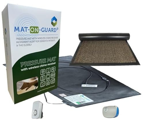 Mat On Guard IP300CM Single EXIT with Cover MAT. Wireless Floor Sensor Pressure Mat Alarm System for the Elderly and Dementia Care with Portable & Plug-in Receiver with Cover Mat. (Gold)