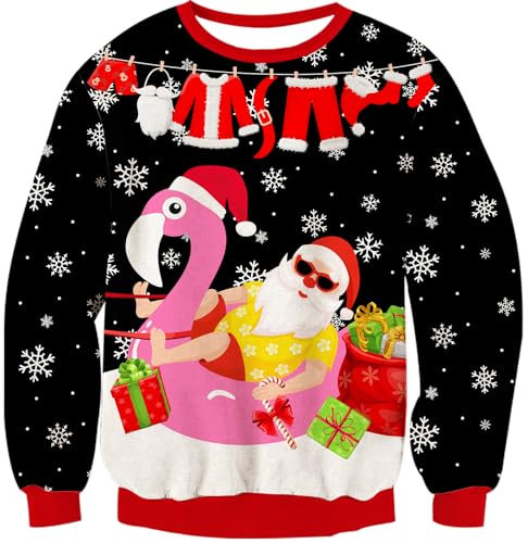 Goodstoworld Ugly Christmas Sweater 3D Weihnachtsmann Weihnachtspullover Herren Damen Xmas Pullover Hässliche Lustige Neuheit Strickpullover Pärchen Partner Sweater M