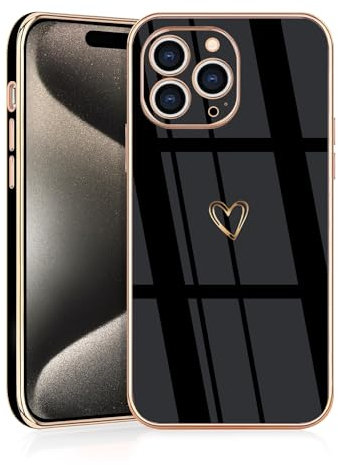 JRIANY for iPhone 15 Pro Case, Protective Flexible Silicone Case with Cute Design Love Heart Pattern Shockproof Bumper Cover Compatible with Apple iPhone 15 Pro - Black