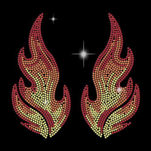 ORIGACH 1 Paar Flammen Strassstein Bügeleisen auf Hotfix Transfers, Bling Kristall Flammen Applikationen, Glitter Hitze überträgt Kleidung Reparatur Dekoration für Kleidung Tasche Jeans Dekor