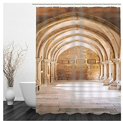 Skcess Duschvorhang Waschbar Hellbraun, Polyester Duschvorhang Wasserdicht Palastpassage Anti Schimmel Duschvorhang 165x200CM