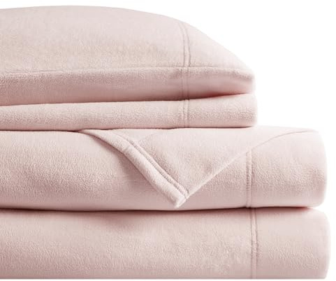 True North by Sleep Philosophy Soft & Cozy Micro Fleece Sheet Set, Fitted Sheets Deep Elastic Pocket Fits Up to 16 Mattress, Warm Winter Bedding, Fleece Bed Set Twin Blush 3 Piece