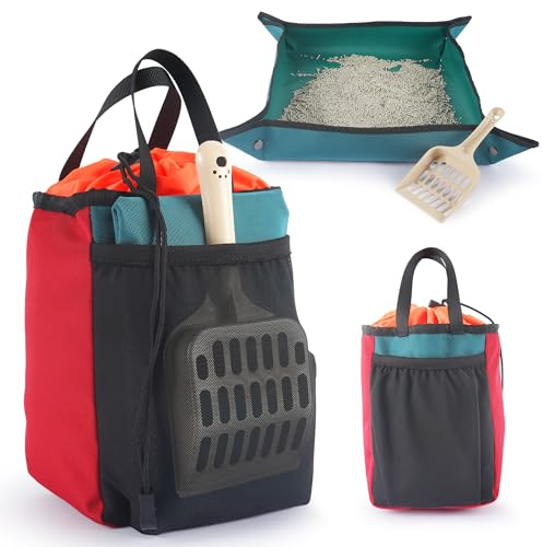 OutdoorBengal Reise-Katzentoilette (3-in-1) Kit – tragbare Katzentoilette, faltbar, schmutzfreie Tasche mit Deckel, kleine Schaufel (Luft, Flugzeug, Auto, Van, Camping, Notfall-Evakuierungs-Kit)