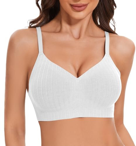 LEYSHE Reggiseno Morbido da Donna Senza Ferretto Reggiseno Senza Cuciture Reggiseno Push Up Comodo Reggiseno Minimizzatore Bustier Copertura Completa, Coppa A-C, Bianco, XL