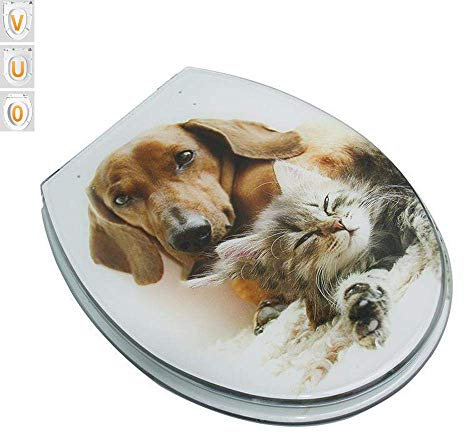 Toilettendeckel, Katzen- und Hunde-Toilettensitz aus Kunstharz mit Absenkautomatik und Schnellverschluss für Familienbadezimmer (OUV-Typ Universal)