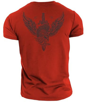 GYMTIER Spartan Forged - Short Sword - Men's Gym T-Shirt Bodybuilding Training Workout Lifting Top Clothing, Red, M