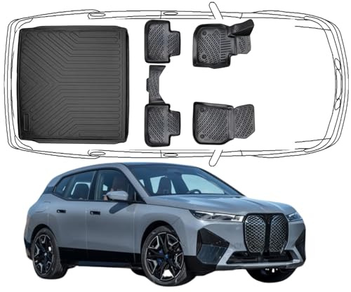 Trimak Passgenau 3D Fussmatten & Kofferraumwanne Auto Set Kompatibel mit BMW iX ab 2021 Auto Zubehör Gummimatten & Kofferraummatte Autos TPE Allwetter Geruchlos rutschfest