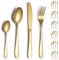 Cutlery Sets 24 Pieces Service for 6, ReaNea Gold Titanium Plating Flatware Set Include Dinner Knives, Dinner Spoons, Dinner Forks, Teaspoons, Dishwasher Safe