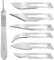 Lot de 60 lames de scalpel stériles à usage unique – Figure 10, 10A, 11, 12, 13 et 15 – 10 pièces de chacune – Avec support de scalpel