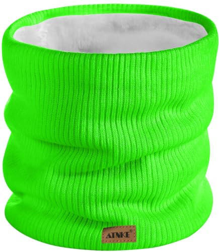 ATNKE Winter Warm Halsschlauch Verdicken Sie Winddichte Schals Staub Gesichts Maske Ski Doppel Lagen Fleece Gefüttert Strick Schal Geschenke für Männer und Frauen/Fluorescent Green