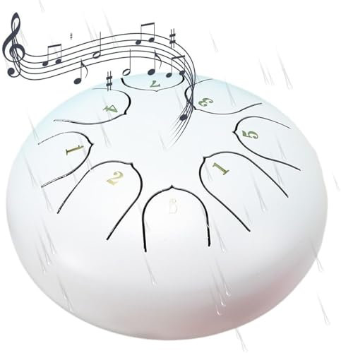Regentrommel für Außengarten, 8 Noten 6 Zoll Ch-akra Drum für Regen, Stahlzungentrommel, Regenglocke, Musikinstrument, Steel Tongue Drum für Meditation Yoga Klangheilung (White)