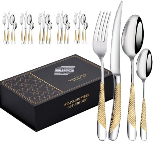 Couverts Ménagères Ensemble De 4 Acier Inoxydable Élégant Sain Durable, Comprend Une Cuillère À Fourchette À Couteau Pour Maison, Hôtel, Restaurant, Nouvelle Maison (Or,24pcs)