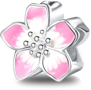 Feitery Compatibile con charm, braccialetto Pandora con fiori di ciliegio, ciondolo a forma di cuore con animali marini, Argento sterling