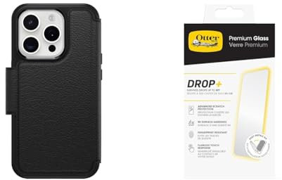 OtterBox Strada MagSafe Apple iPhone 15 Pro Shadow - Black - ProPack with Premium Tempered Glass Protector