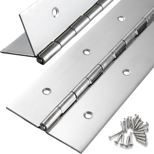 2 Pcs Heavy Duty Piano Hinge 48 Inch x 3 Inch Width, True 0.060'' Thick Stainless Steel Piano Hinge for Heavy Duty Cabinet, Door, Toolbox, Wooden Box, Metal Plate, Furniture, Industrial Project