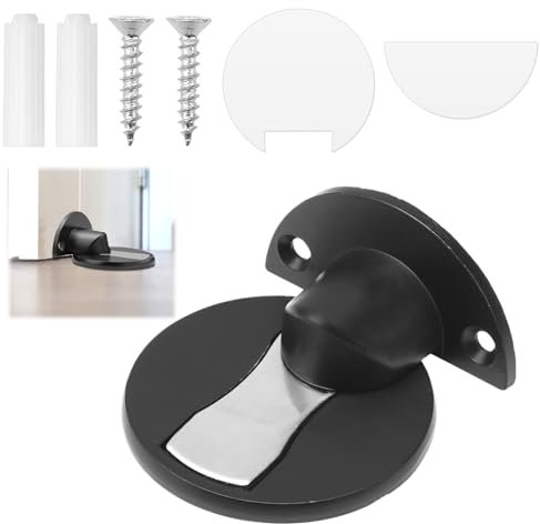 Invisible Magnetic Door Stopper, Floor Mounted Magnetic Door Holder Self-Adhesive Screw Install Doorstop for Indoors and Outdoors Brushed Steel Finish, Black Metal Door Catch and Wall Protector