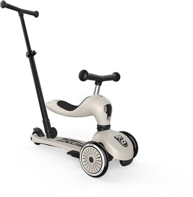 Scoot & Ride Highwaykick 1 Push and Go – Laufrad & Kinderroller 2in1 mit Schiebestange, höhenverstellbar, ab 1 Jahr, mit Safety Pad & Fußrasten, Farbe: Ash