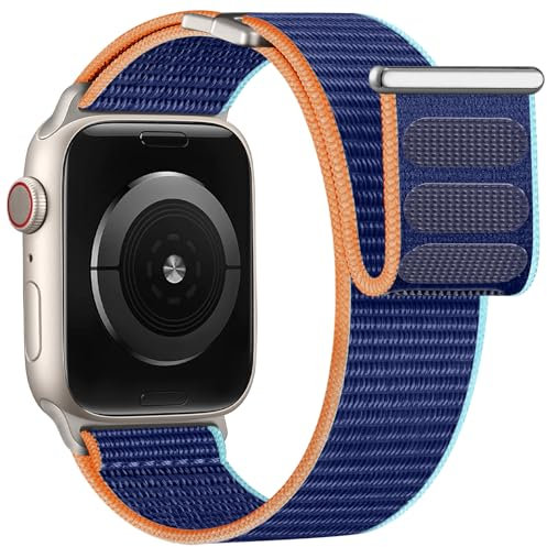 Oielai Nylon Bracelet Compatible avec Bracelet Apple Watch 46mm 45mm 44mm 49mm 42mm Homme, Bracelet Velcro Sport Loop pour iWatch Series 10 9 Ultra Ultra 2 SE 8 7 6 5 4 3 2 1, Bleu