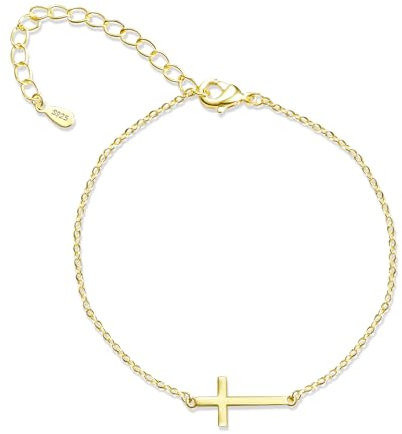 ALEXCRAFT Kreuz Armband Gold Damen Armkette Schmuck Verstellbare Kette Valentinstag Muttertag Geburtstags Weihnachten für Sie Frauen Freundin Mama Geschenke 17+5cm