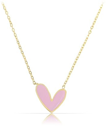 Made by Nami Herzkette Gold mit Pinkem Herz Chirurgen Edelstahl Geschenke für Frauen Wasserfester Schmuck Verstellbar (Pink)
